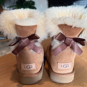UGG Tan Shearling Boots with Ribbon